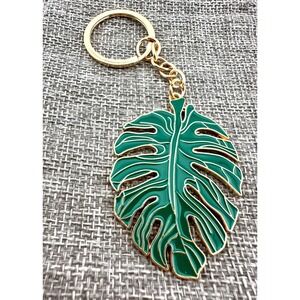 Tropical Green Monstera Palm Leaf‎ Keychain or Purse Charm